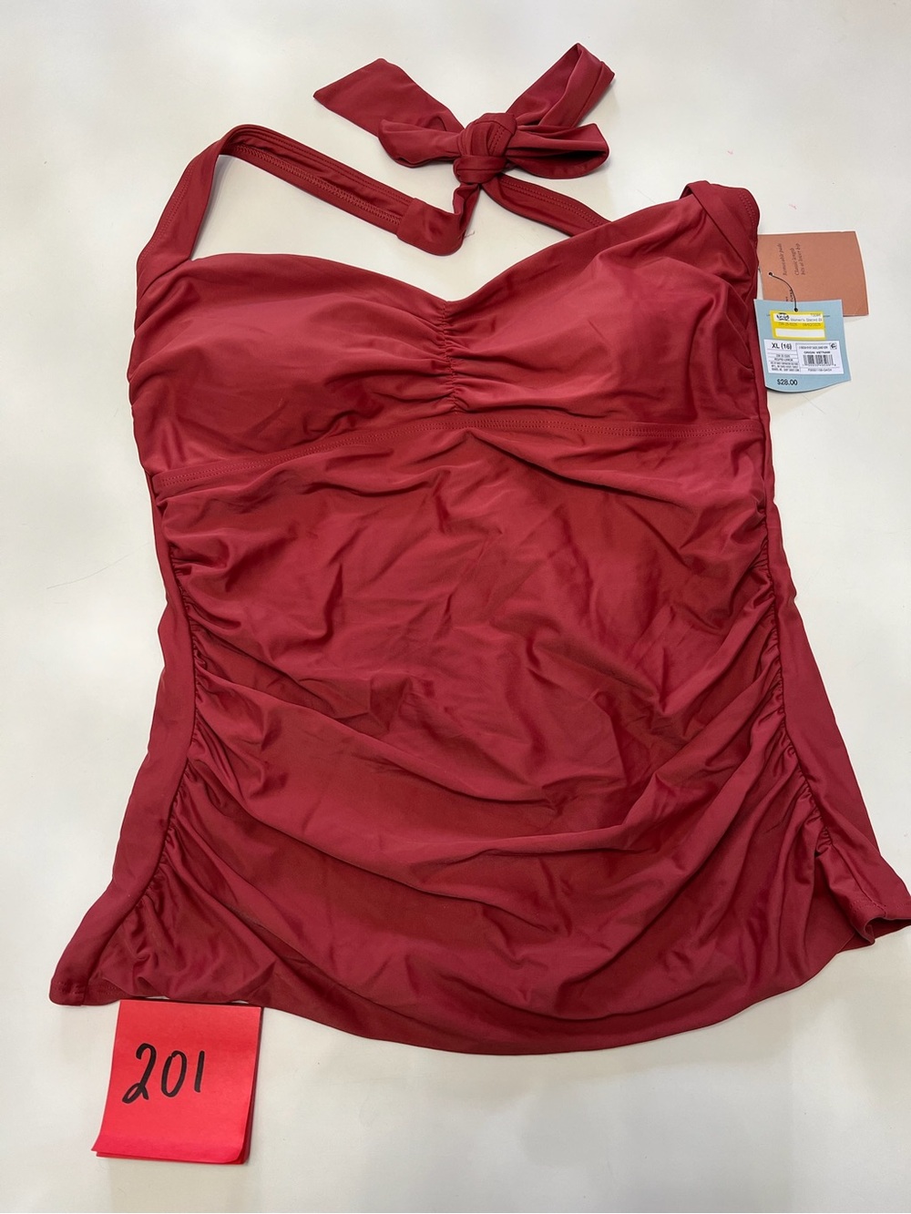 Shade & Shore Red Ruched Tankini Swim Top